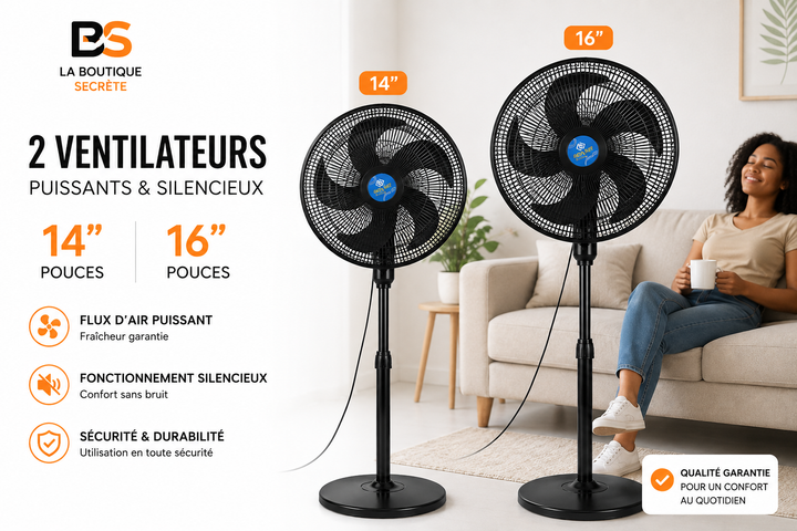 Ventilateur Sur Pied Silencieux 14" &amp; 16" – Puissant, Silencieux &amp; Élégant