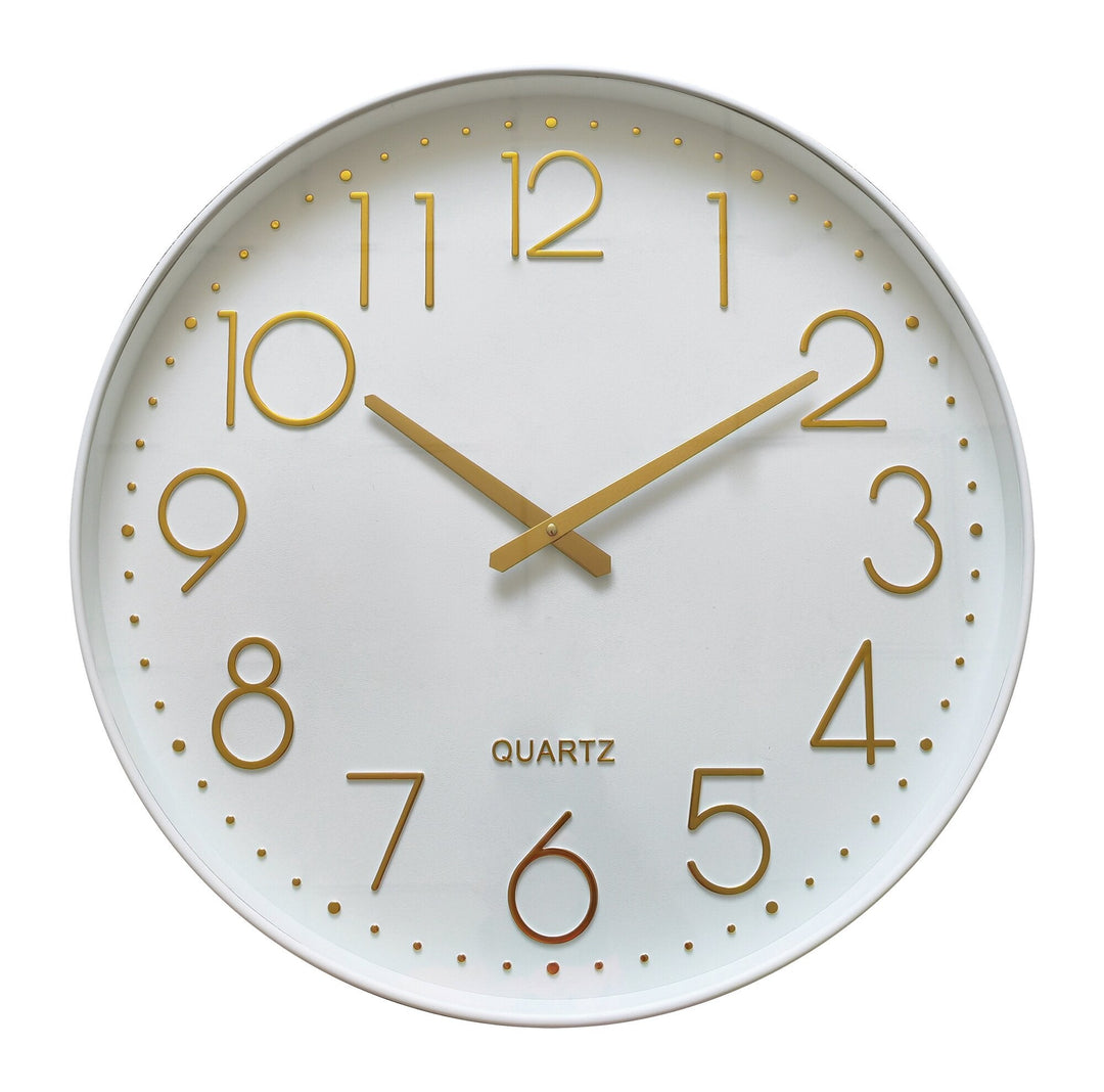 Horloge Murale Quartz Blanc &amp; Or – Décoration Élégante pour Salon &amp; Chambre