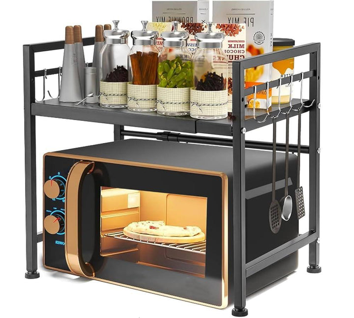 Support de Micro-ondes Multifonction en Métal – Étagère de Rangement de Cuisine avec Crochets