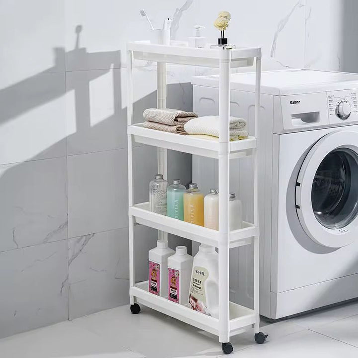 Étagère de Rangement Multi-usage à 4 Niveaux avec Roulettes – Idéale Cuisine, Salle de Bain & Buanderie