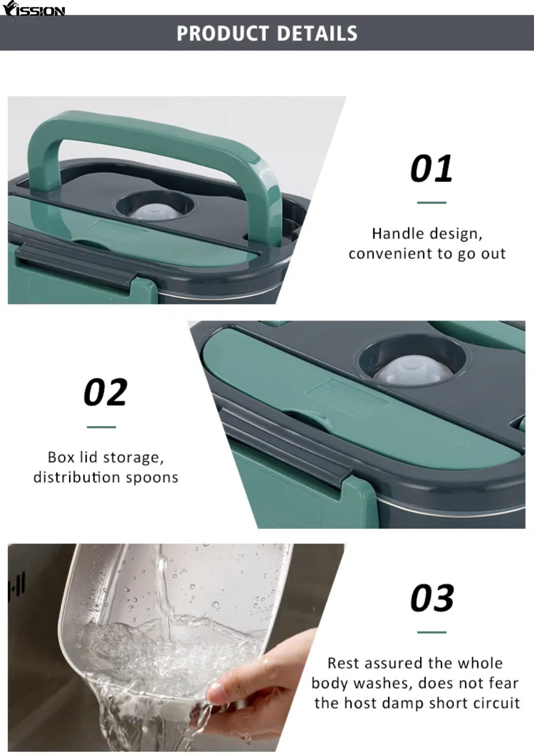 Lunch Box Chauffante Electrique en Acier Inoxydable de Qualité Alimentaire pour Repas Chaud avec prise pour voiture