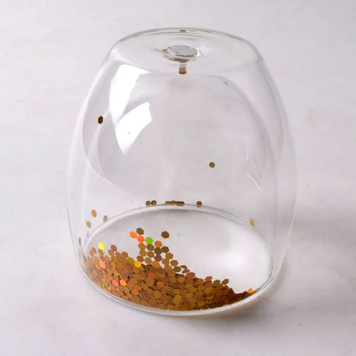 Verre Double Paroi Transparent avec Paillettes Dorées – Élégance & Originalité