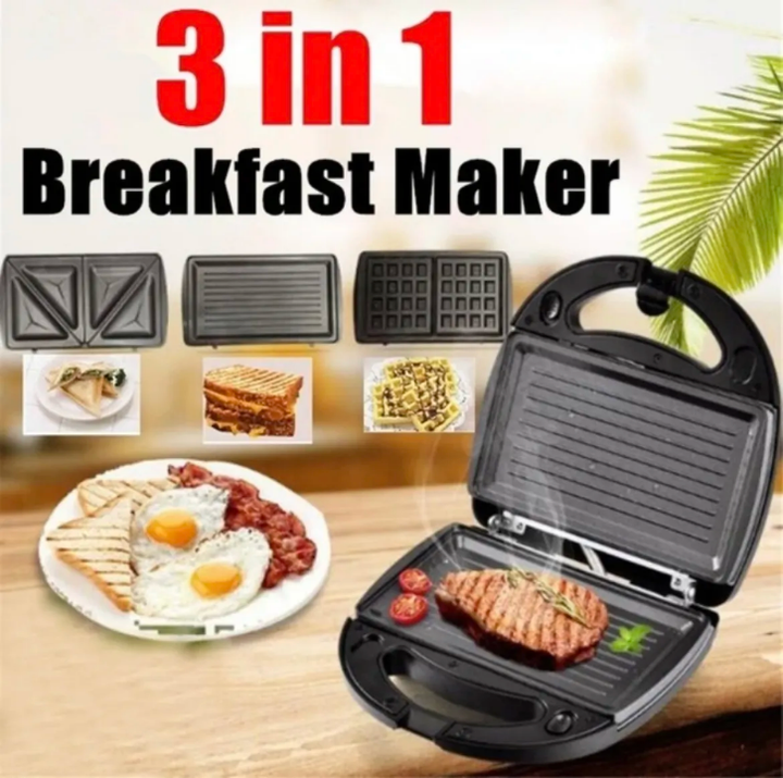 Machine à sandwich multifonction 3 en 1 – Gaufrier, Grille-pain &amp; Grill