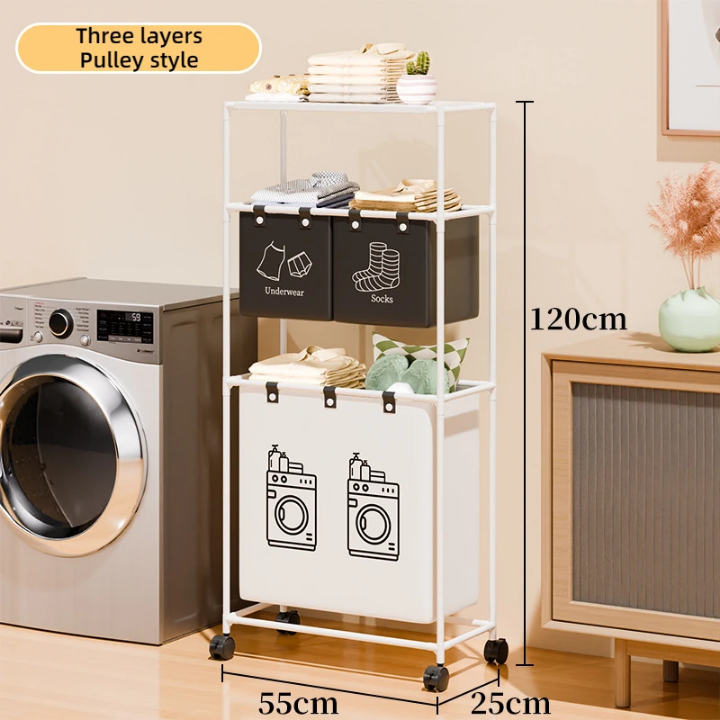 Chariot de Rangement à Linge 3 Couches avec Roulettes – Organisateur Tri Séparé (Sous-vêtements, Chaussettes, Vêtements)