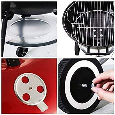 Barbecue a Charbon 17" Rouge Portable - Grill BBQ 43cm 