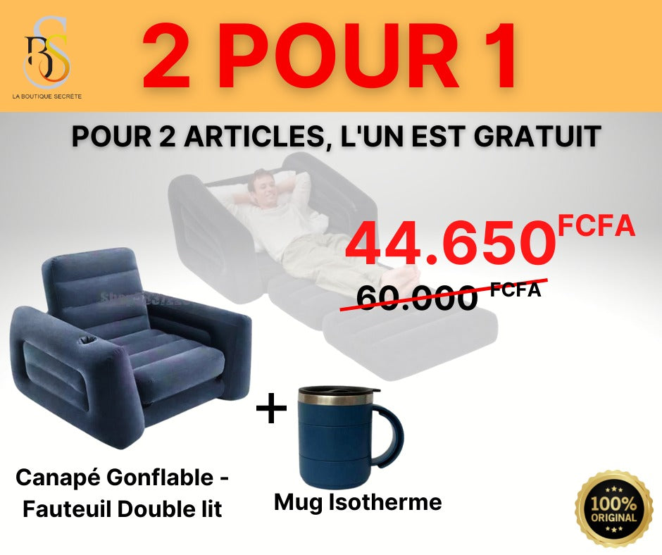 Canapé lit Gonflable + Gonfleur offert - La boutique secrète