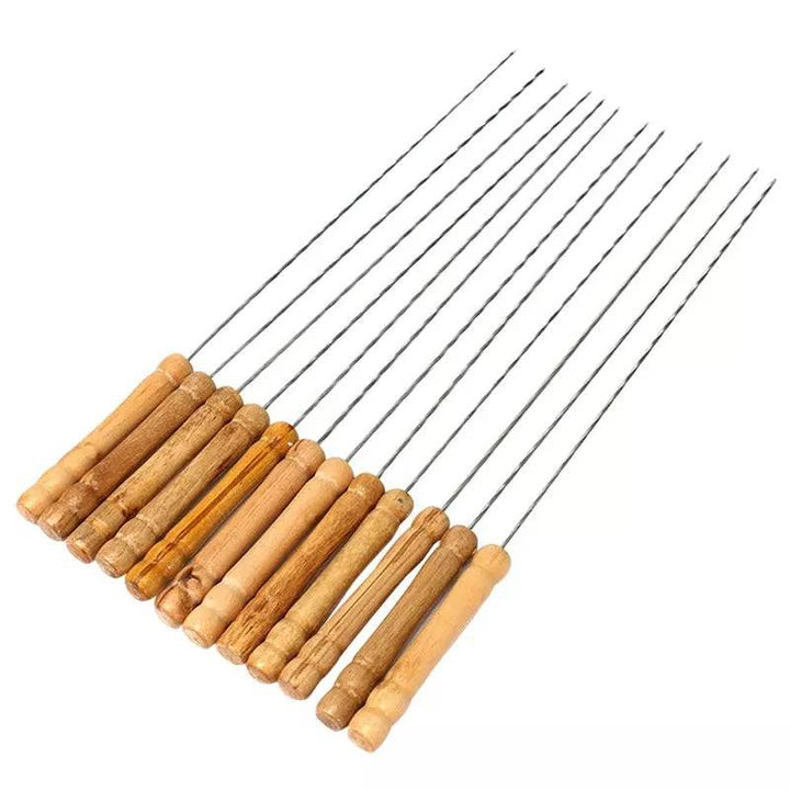 Brochettes Barbecue  10 Piques - Acier Inoxydable avec Manche en Bois - La boutique secrète