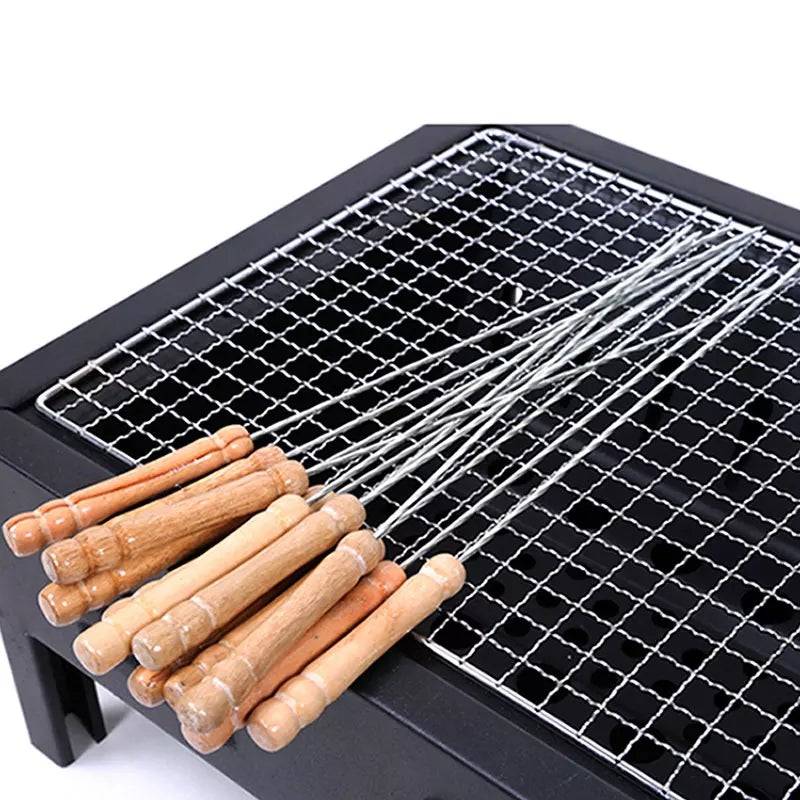 Brochettes Barbecue  10 Piques - Acier Inoxydable avec Manche en Bois - La boutique secrète