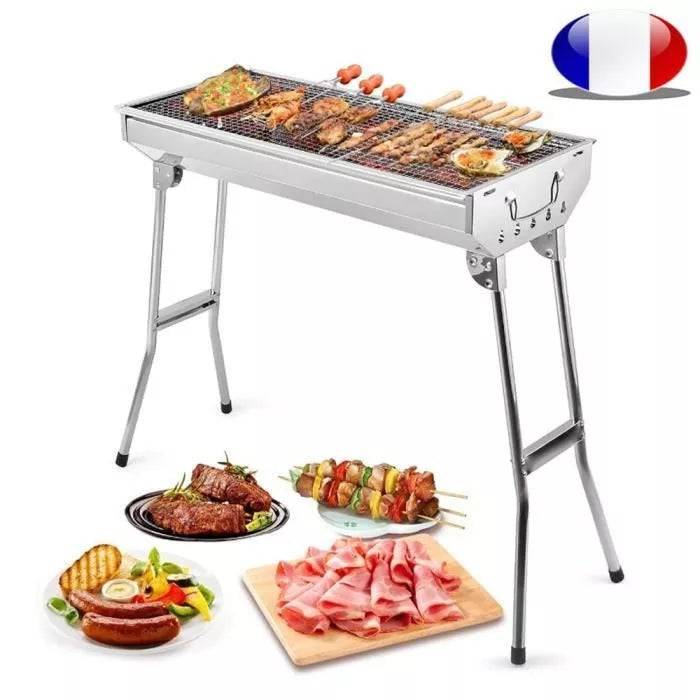 Barbecue à Charbon , Pliant en Acier inoxydable + Brochettes offertes - La boutique secrète